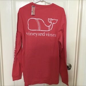 Vineyard Vines Vintage Baseball Whale LS Tee Sailors Red Size XL